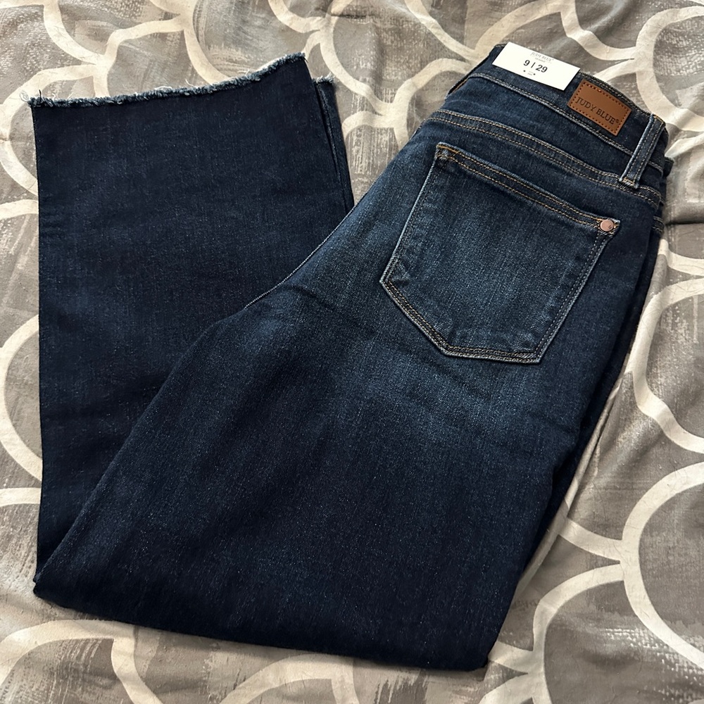 Judy Blue Dark wash cropped wide leg jeans
